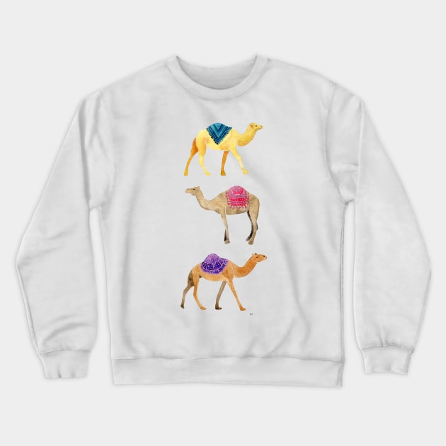 Watercolor Camels - Jewel & Yellow Crewneck Sweatshirt by monitdesign